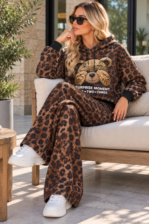 AYICIK BASKI LEOPAR DESEN İKİLİ TAKIM  Kahverengi