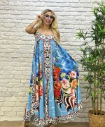 BAYAN LEOPAR ÇİÇEKLİ TULUM  Mavi
