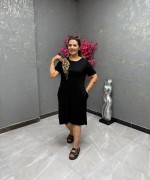 BAYAN OMUZ DETAY TASARIM ELBİSE  Siyah