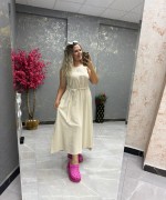 BAYAN BEL BAĞLAMA DETAY ELBİSE  Bej