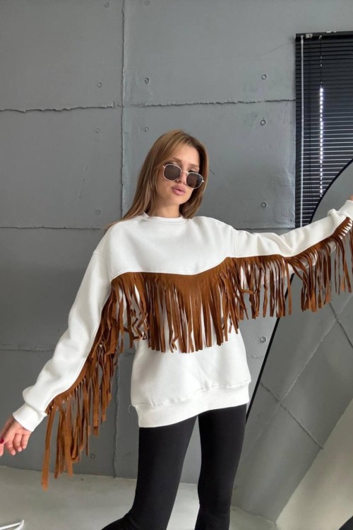 ÖNÜ PÜSKÜLLÜ SWEAT  Beyaz