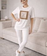 LV TAŞ YAZILI TİŞÖRT Beyaz