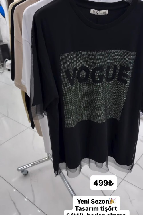 VOGUE TÜL DETAY TİŞÖRT  Siyah
