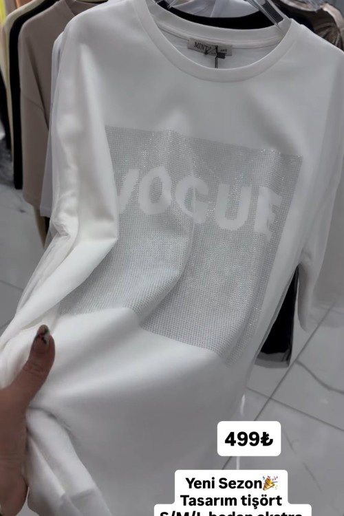 VOGUE TÜL DETAY TİŞÖRT  Beyaz