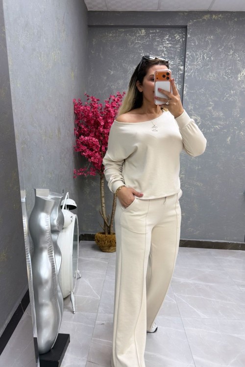 KAYIK YAKA İKİLİ TAKIM  Bej