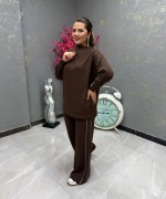 YAN ŞERİT DETAYLI İKİLİ TAKIM  Acı Kahve