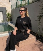 SIRT KEMER LEOPAR DETAYLI İKİLİ TAKIM  Siyah