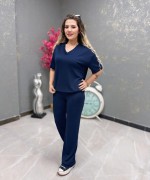 V YAKA MODAL KUMAŞ İKİLİ TAKIM  Lacivert