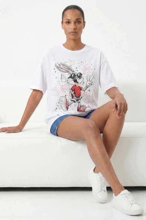 BUGS BUNNY TAŞLI TİŞÖRT  Beyaz