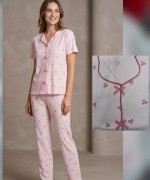 KİRAZLI PEMBE PİJAMA TAKIMI  Pembe