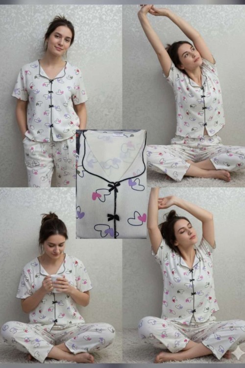 KALPLİ PİJAMA TAKIMI  Beyaz