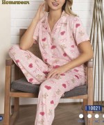 PEMBE KALP FİYONKLU PİJAMA TAKIMI  Pembe