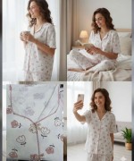 GÜLEN YÜZ ÇİÇEKÇİ PİJAMA TAKIMI  Krem