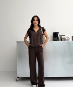 FULL TAŞLI FERMUARLI İKİLİ TAKIM  Acı Kahve