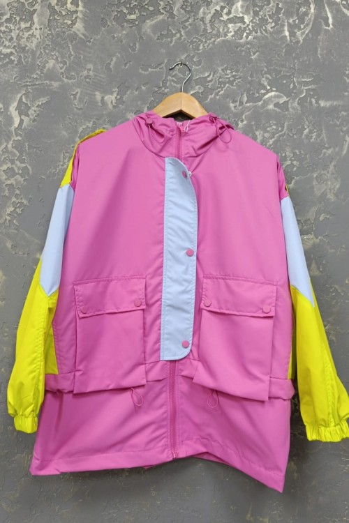 ARKA BASKILI YAĞMURLUK Pembe