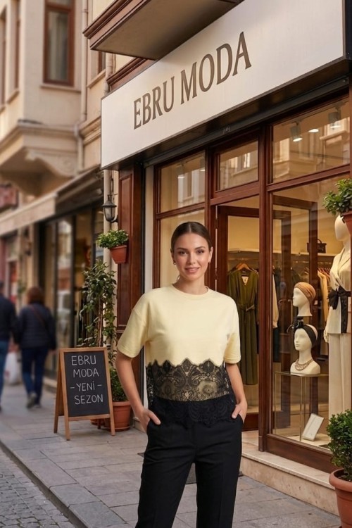 ALT TARAFLI GÜPÜRLÜ TİŞÖRT  Sarı