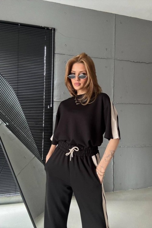 PAÇA YIRTMAÇLI İKİLİ TAKIM  Siyah