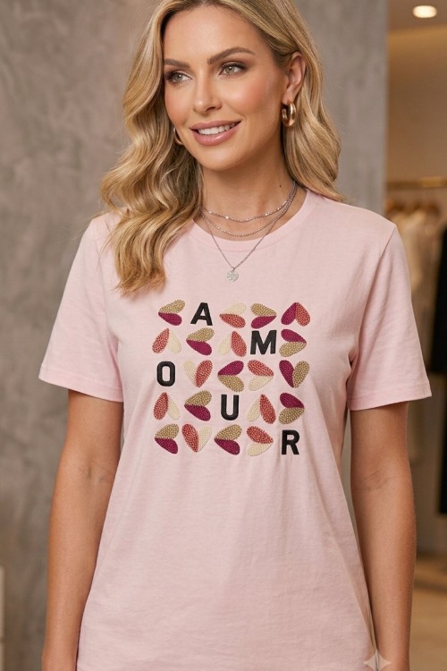AMOUR YAZILI TİŞÖRT  Pembe