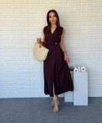 TENSEL BEL LASTİKLİ ELBİSE Mürdüm
