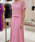 FİLE BLUZ DETAY İKİLİ ELBİSE  Pembe