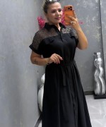 OMUZ PAYETLİ GÖMLEK ELBİSE  Siyah