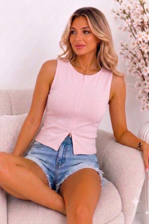 İki taraf fermuar detay atlet Pembe
