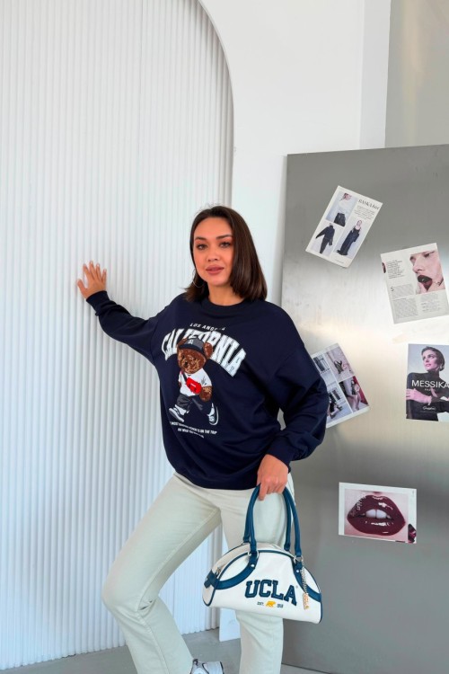 CALIFORNIA YAZILI SWEATSHİRT  Lacivert