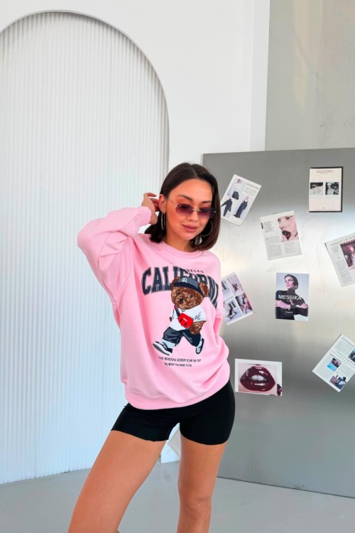 CALIFORNIA YAZILI SWEATSHİRT  Pembe