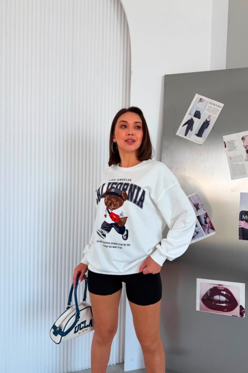 CALIFORNIA YAZILI SWEATSHİRT  Beyaz