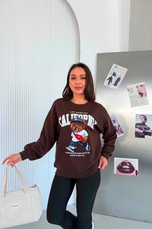 CALIFORNIA YAZILI SWEATSHİRT  Acı Kahve