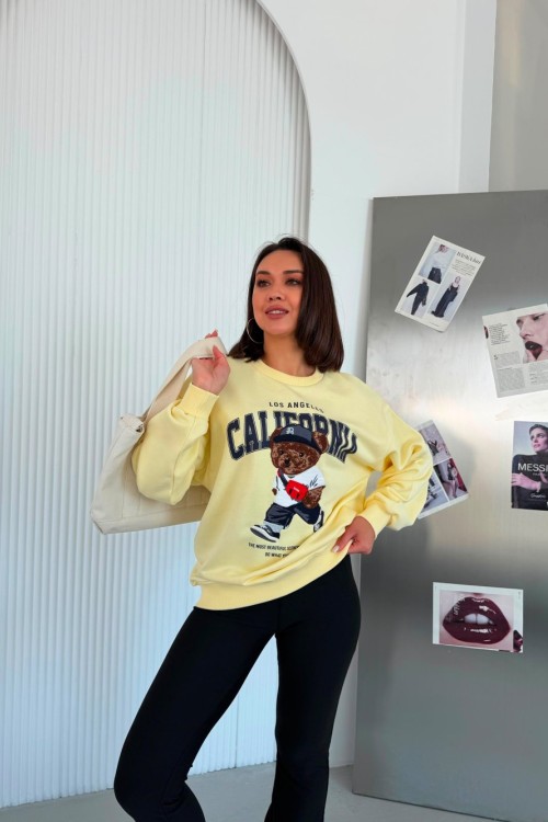 CALIFORNIA YAZILI SWEATSHİRT  Sarı