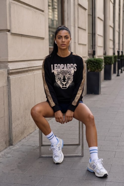 LEOPARDS YAZILI SWEATSHİRT  Siyah