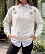 YILDIZ DETAYLI SWEATSHİRT  Beyaz