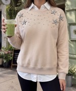 YILDIZ DETAYLI SWEATSHİRT  Bej