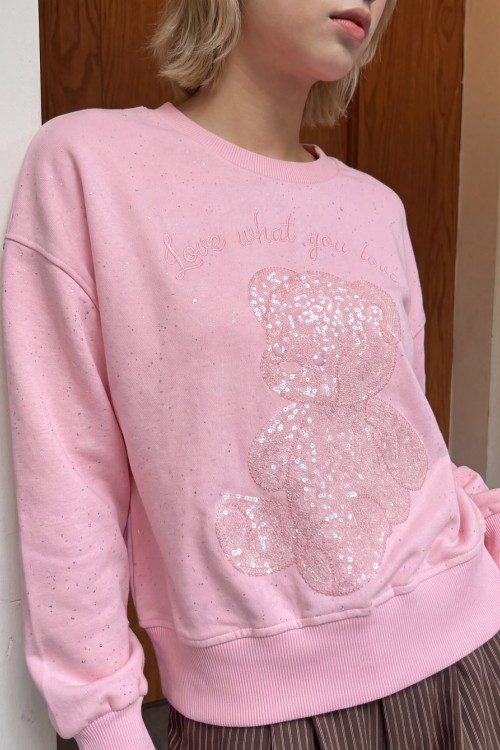 SİMLİ AYICIKLI SWEATSHİRT  Pembe