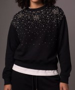 OMUZ ÇOK TAŞLI SWEATSHİRT  Siyah