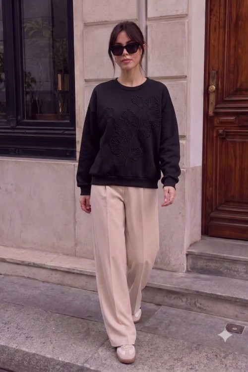 ÇOKLU PAPATYALI SWEATSHİRT  Siyah