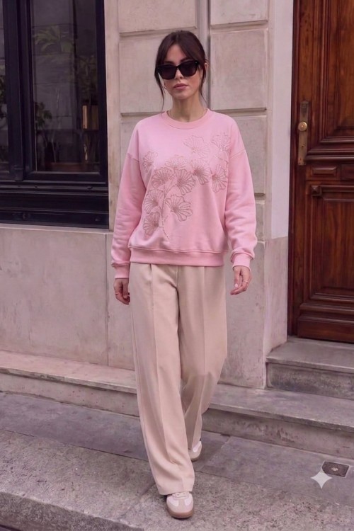 ÇOKLU PAPATYALI SWEATSHİRT  Pembe