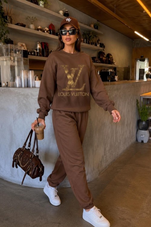 LV TAŞLI SWEATSHİRT  Kahverengi