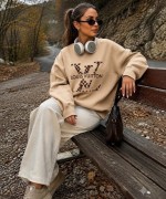 LV TAŞLI SWEATSHİRT  Bej