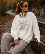 LV TAŞLI SWEATSHİRT  Beyaz