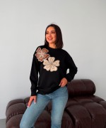 İKİ BÜYÜK PAPATYALI SWEATSHİRT  Siyah