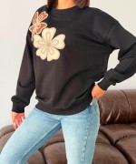 İKİ BÜYÜK PAPATYALI SWEATSHİRT  Siyah