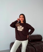 İKİ BÜYÜK PAPATYALI SWEATSHİRT  Acı Kahve