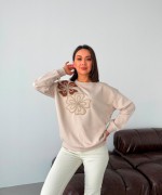 İKİ BÜYÜK PAPATYALI SWEATSHİRT  Bej