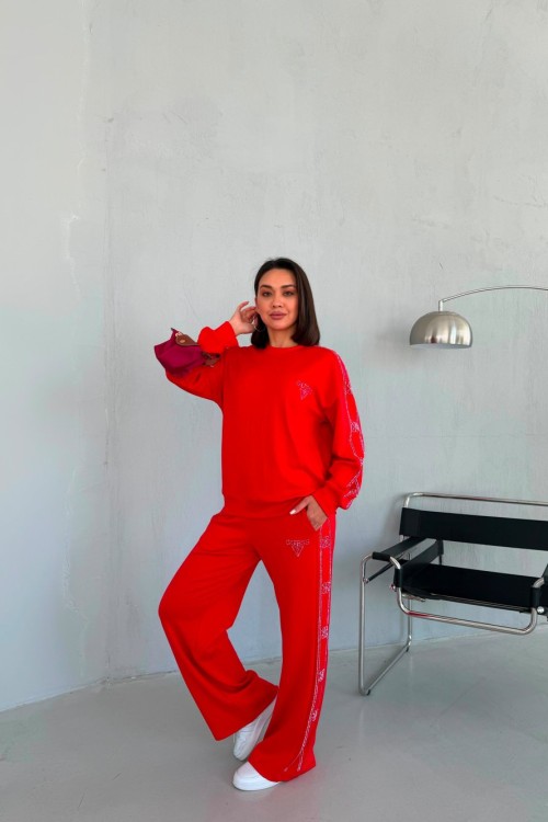 GES YAN TAŞLI İKİLİ TAKIM  Kırmızı