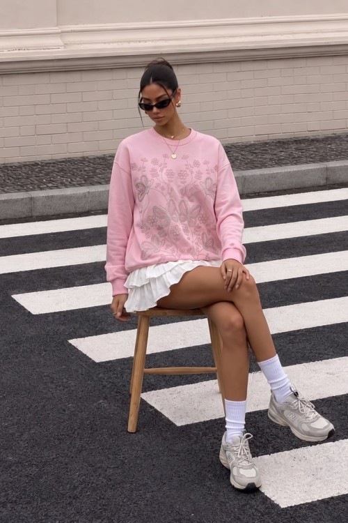 KELEBEK PAPATYALI SWEATSHİRT  Pembe