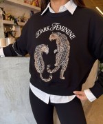 İKİ KAPLAN BASKILI SWEATSHİRT  Siyah