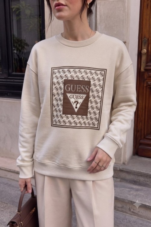 GES KARE DETAY SWEATSHİRT  Bej