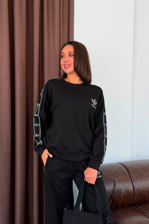 ADS YAN TAŞLI İKİLİ TAKIM  Siyah